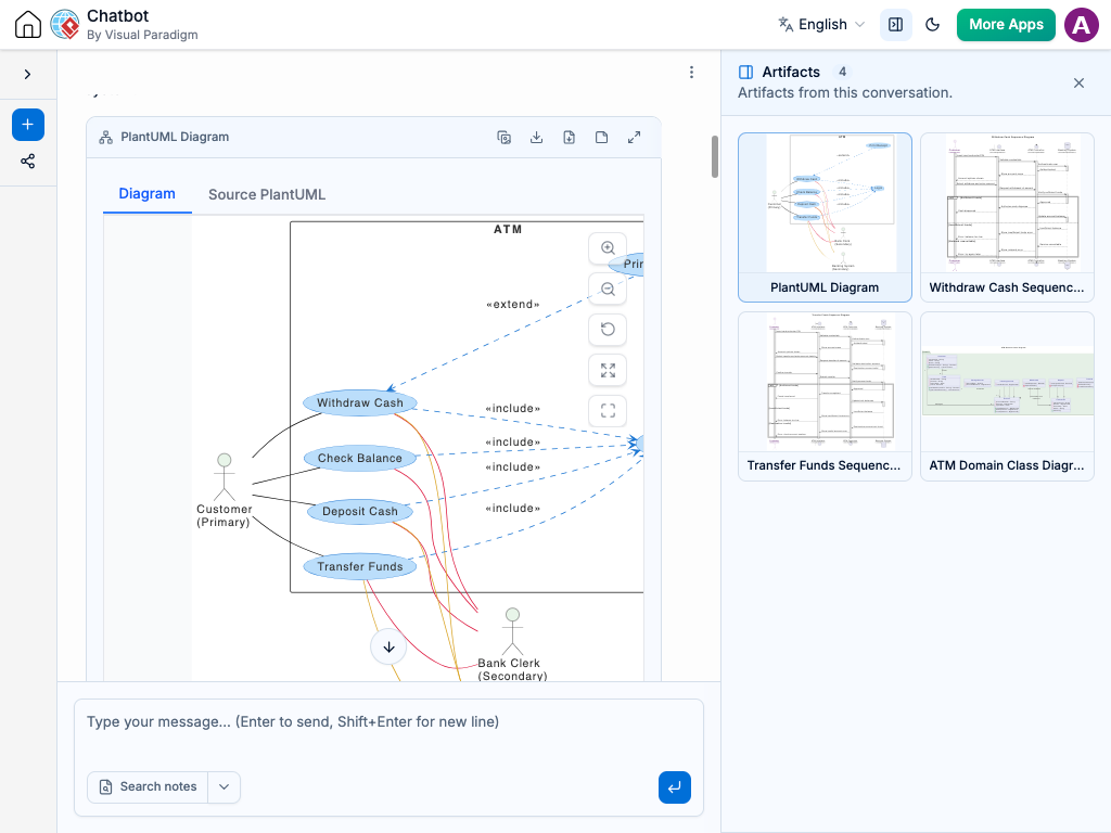 Overview of the Artifacts Pane showing all generated diagrams in Visual Paradigm Chatbot