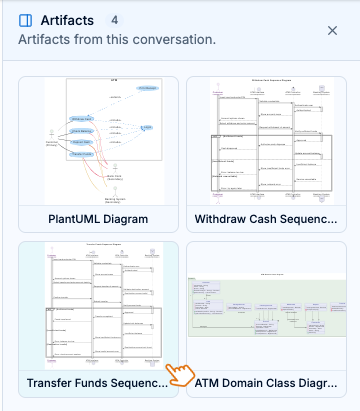 Clicking a diagram thumbnail in the Artifacts Pane to jump directly to its conversation context