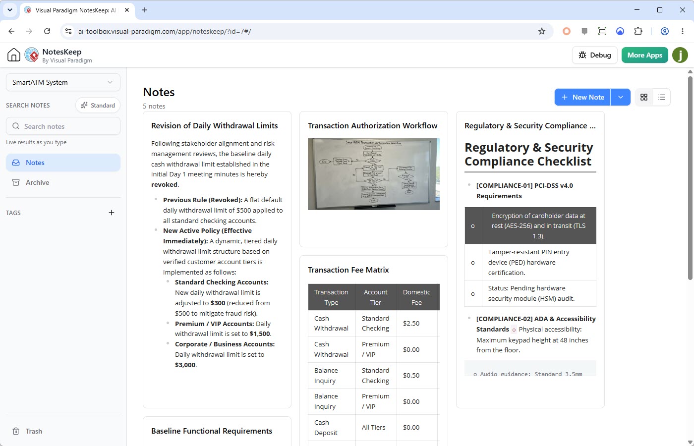 User interface of Visual Paradigm NotesKeep