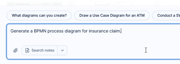 Trying to generate a BPMN Business Process Diagram in Visual Paradigm AI Diagramming Chatbot