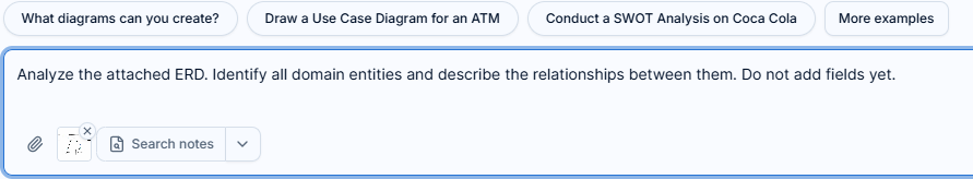 Ask AI to analyze ERD and identify all domain entities and relationships between them.