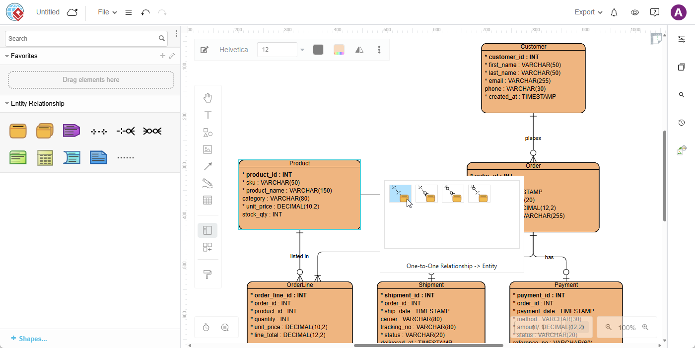 Editing an ERD generated by Visual Paradigm AI Diagramming Chatbot in Visual Paradigm Online