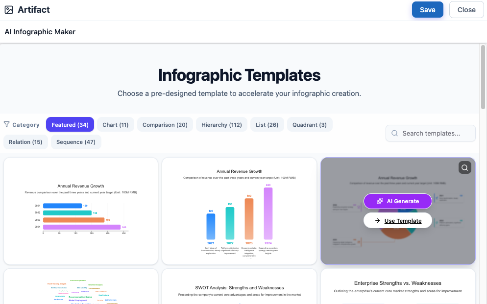 Browse infographic templates or select AI Generate in Visual Paradigm Infographic Maker